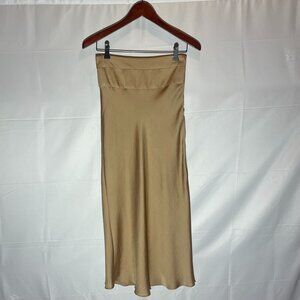 Free People 100% Polyester Shiny Champagne Colored Gold Maxi Skirt Size 2